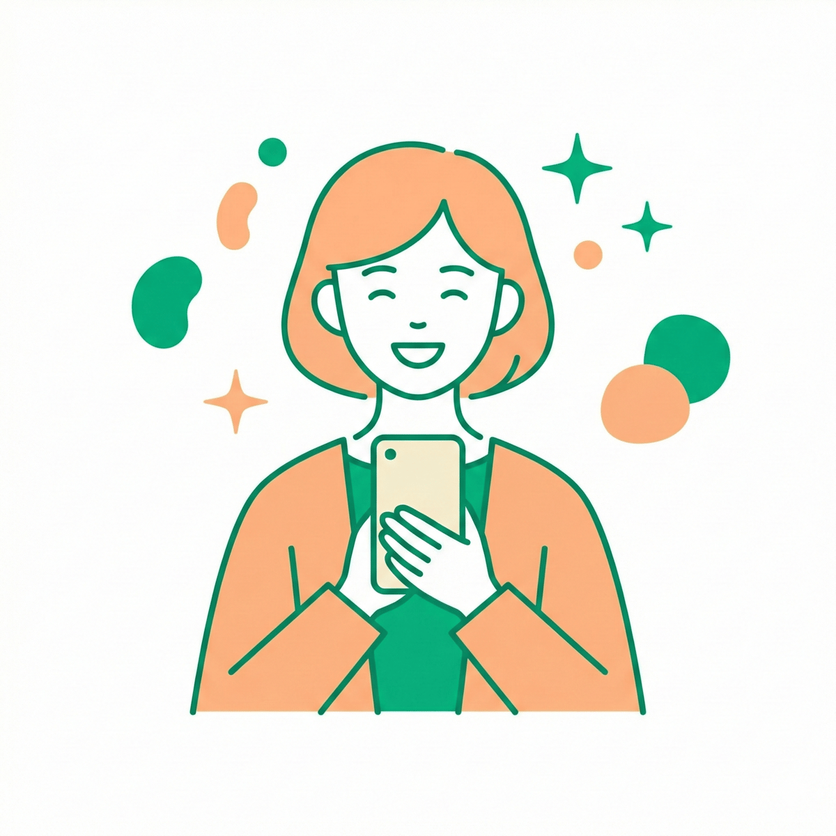 スマホを持って笑顔の女性イラスト